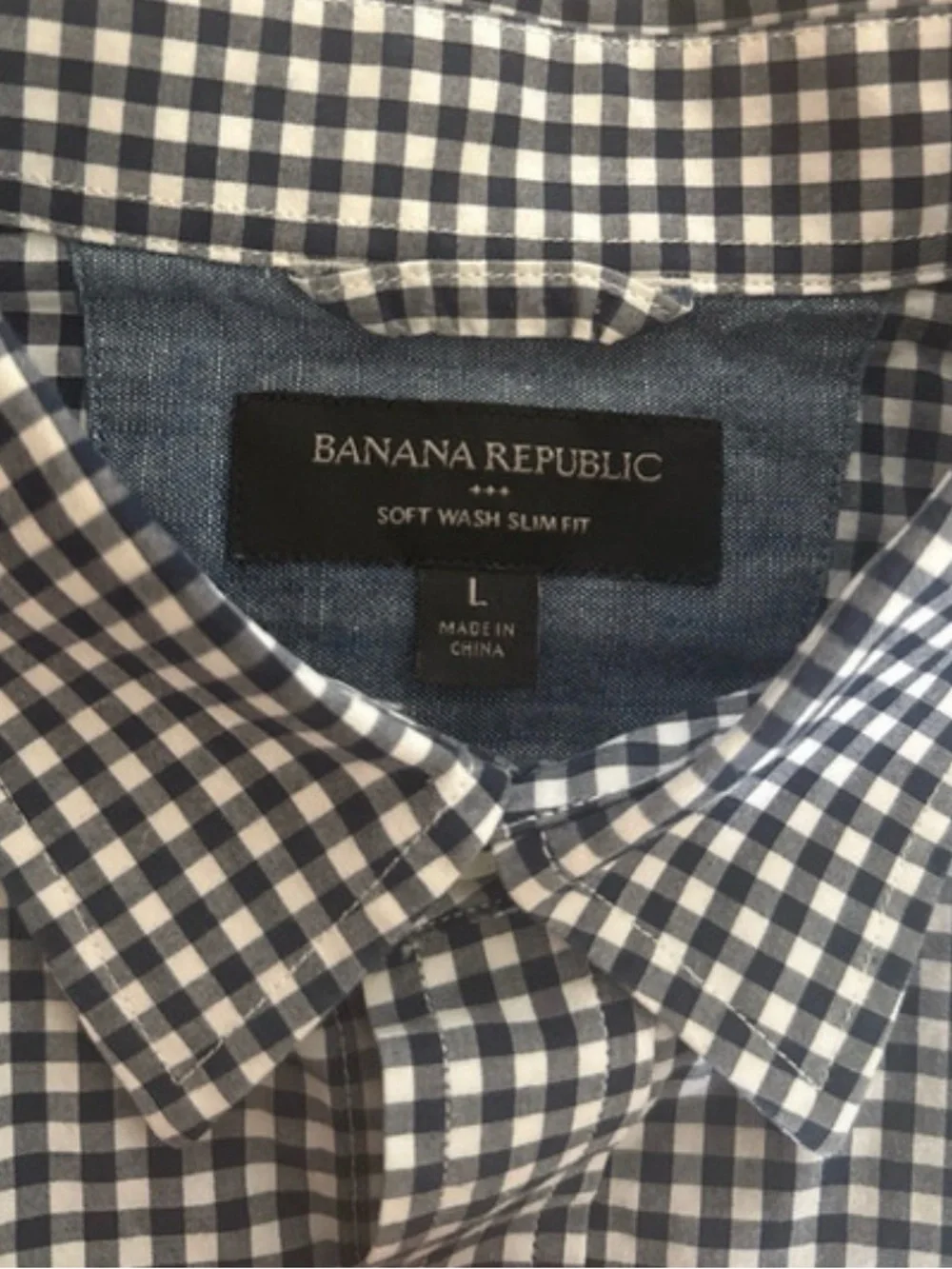 Gingham Short-Sleeve Button-Down Shirt - Navy/White Size L Slim Fit